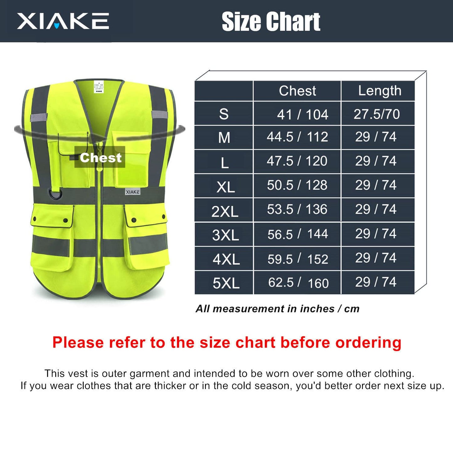 XIAKE High Vis Vests 8 Pockets Reflective Safety Vest Waistcoats for Men Women, Meets ANSI/ISEA Standards(Yellow,X-Large)