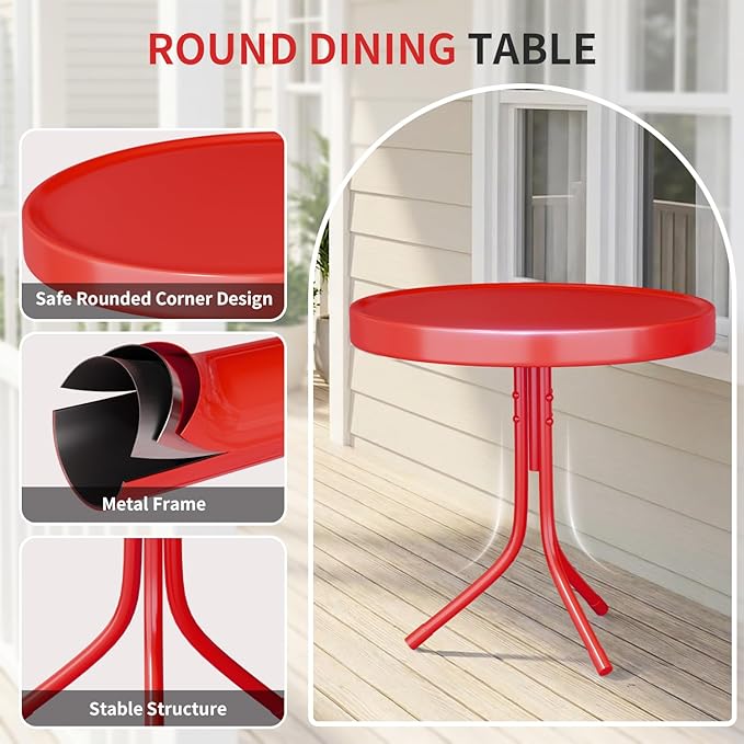 3 Piece Bistro Set, Anti-Rust Table and Chairs Set of 2, Waterproof Retro Metal