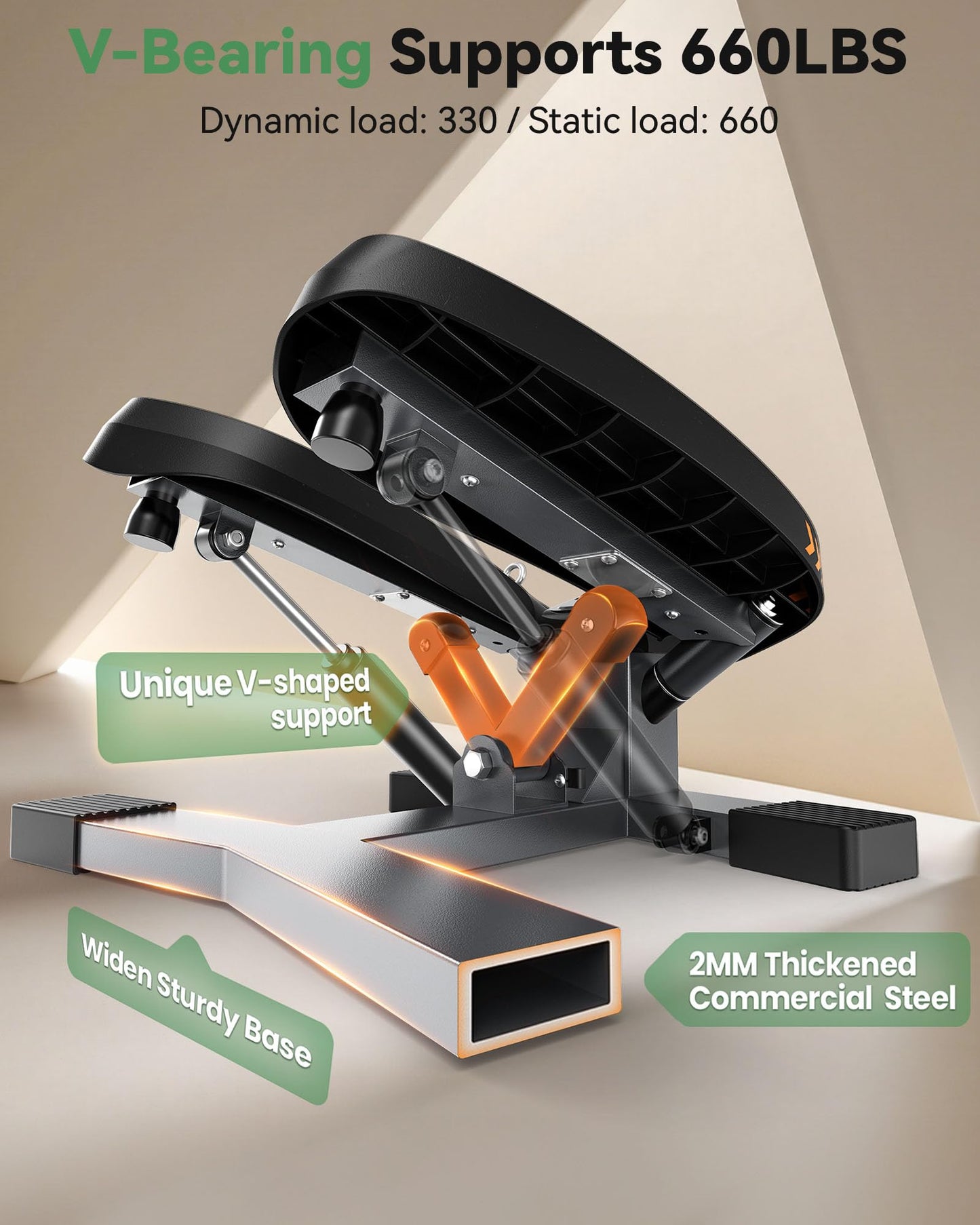 Sportsroyals Twist Stepper,Steppers for Exercise at Home,Stair Stepper with Resistance Bands for Full Body Workout, 400lbs Weight Capacity
