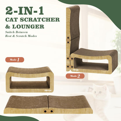 Pawtasy Cat Scratcher Cardboard 2 in 1 Cat Scratching Pad Multi-Functional Cat Scratch Board Furniture Scratcher Lounge Couch Bed for Indoor Cats Kitten to Play and Rest