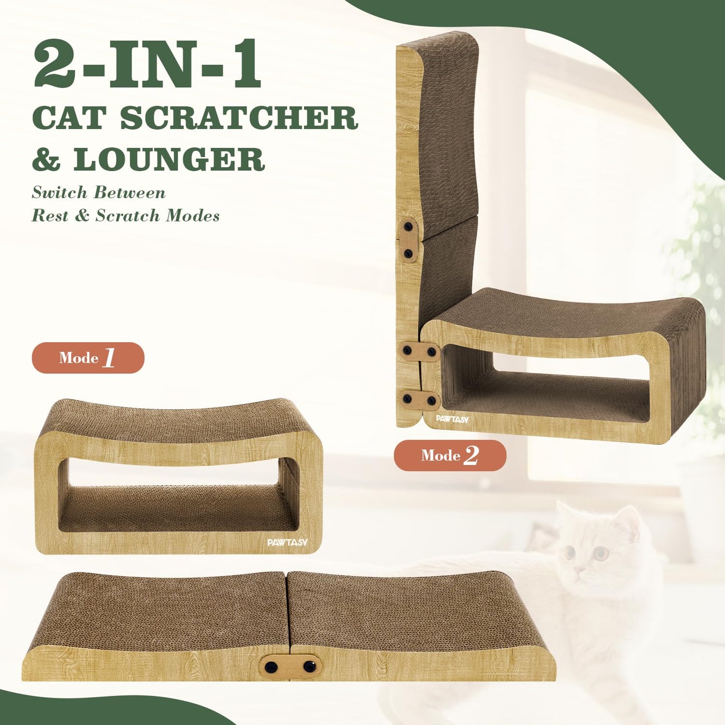 Pawtasy Cat Scratcher Cardboard 2 in 1 Cat Scratching Pad Multi-Functional Cat Scratch Board Furniture Scratcher Lounge Couch Bed for Indoor Cats Kitten to Play and Rest