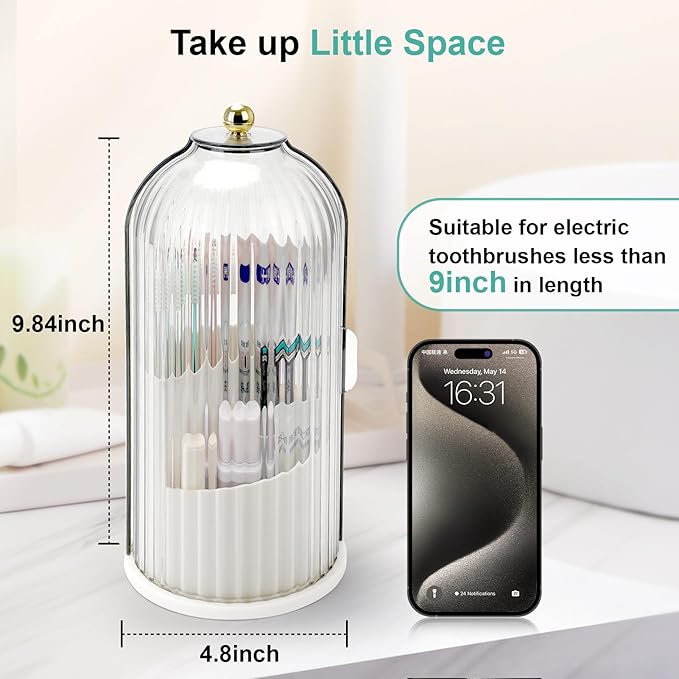 Toothbrush Holders with Sliding Lid, Rotating 3 Slots Bathroom Organizer