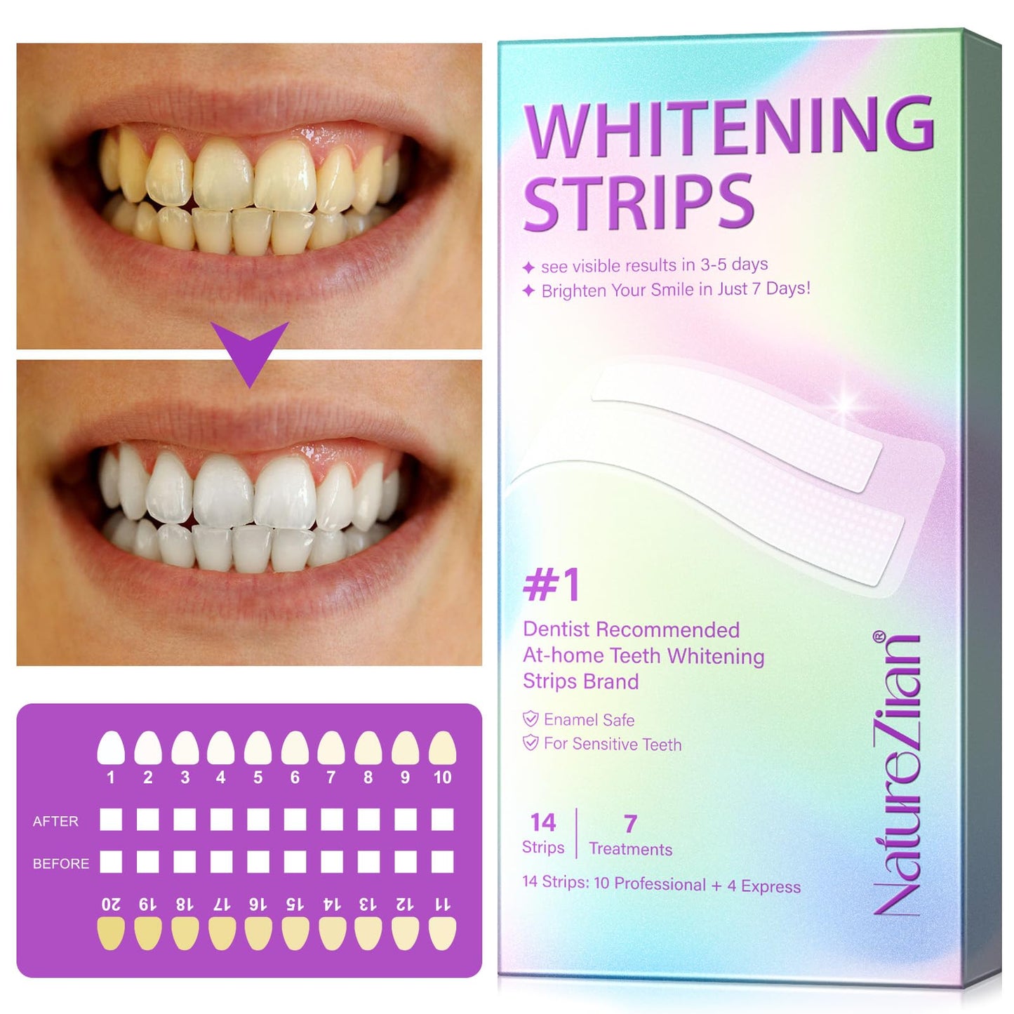 Teeth Whitening Strips,7-Day whitening Strips,Sensitive Teeth Whitener,Enamel Safe for Whiter Teeth,Deep Stains Removal,nstant Teeth Whitening Without The Harm (14pcs)