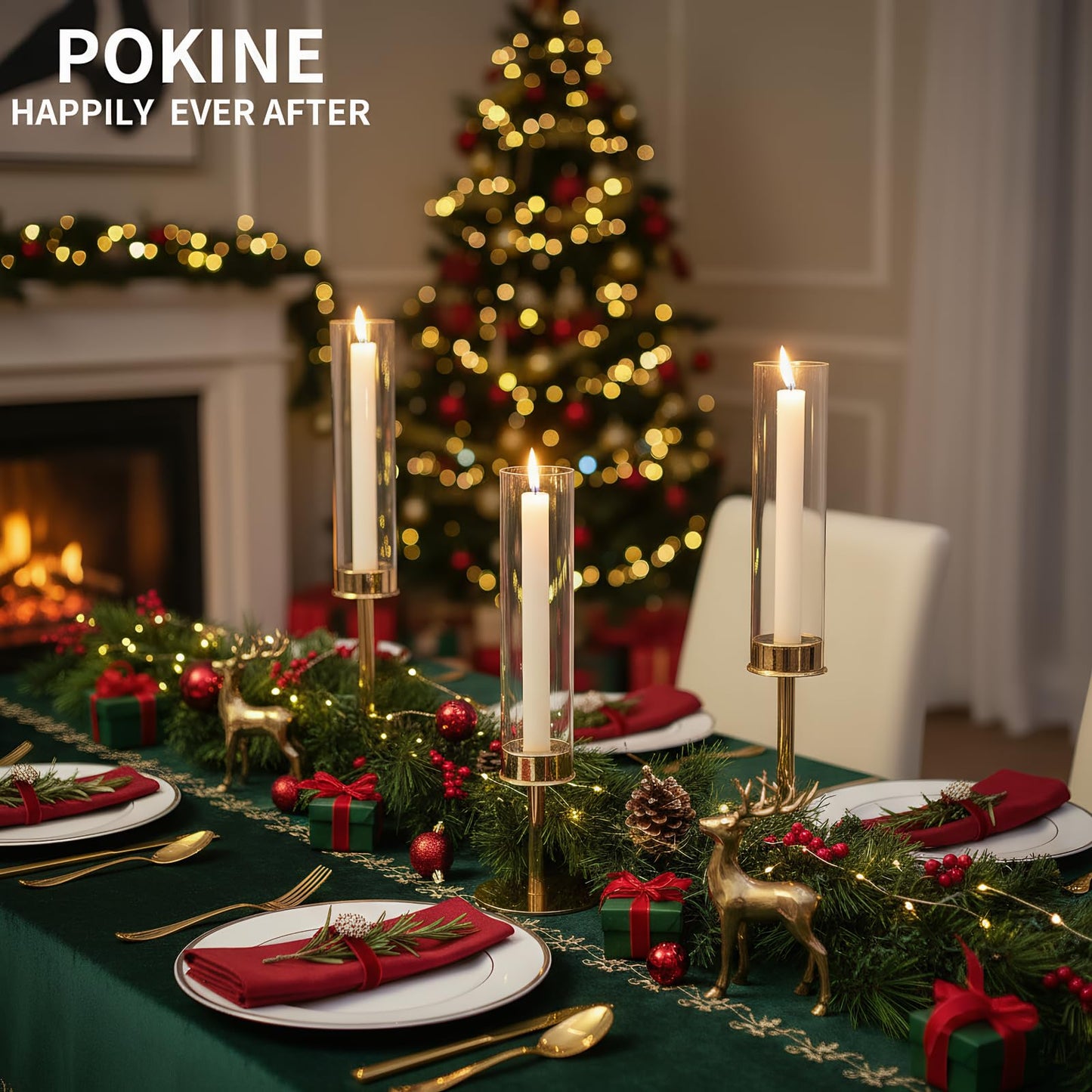 POKINE Gold Candle Holders Set of 3 for Glass Taper Candle Holders,Hurricane Candlestick Holder for Home Decor, Wedding, Dinning, Party Decorative, Anniversary (3,Gold)