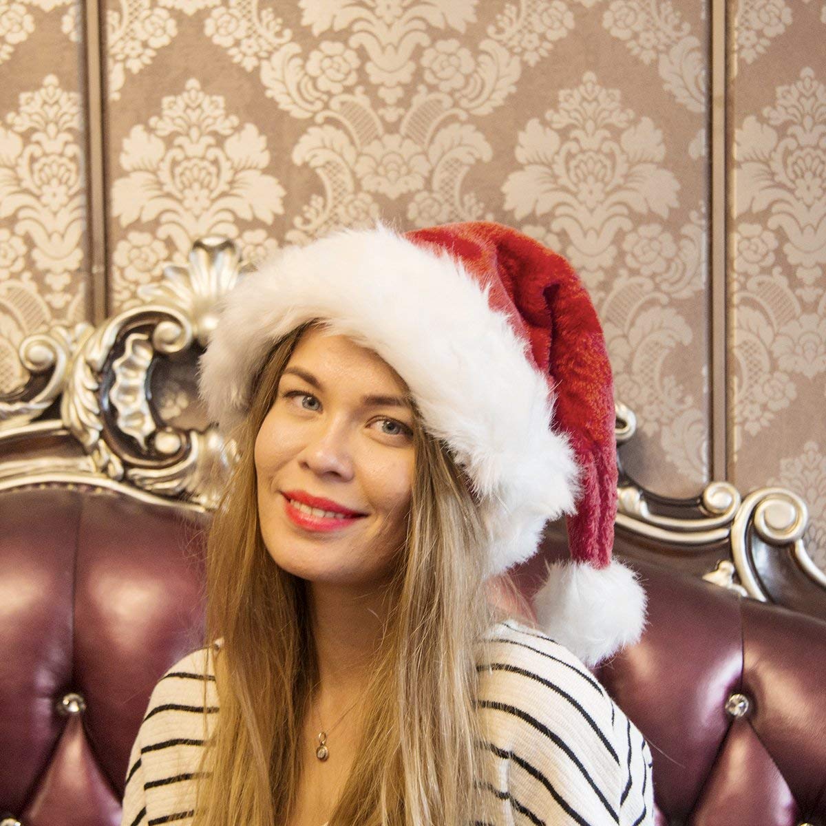 B-Land Unisex-Adult's Santa Hat, Christmas Hats for Adults Women Men Extra Thicken Xmas Holiday Hat with Comfort Liner Red 1 PC