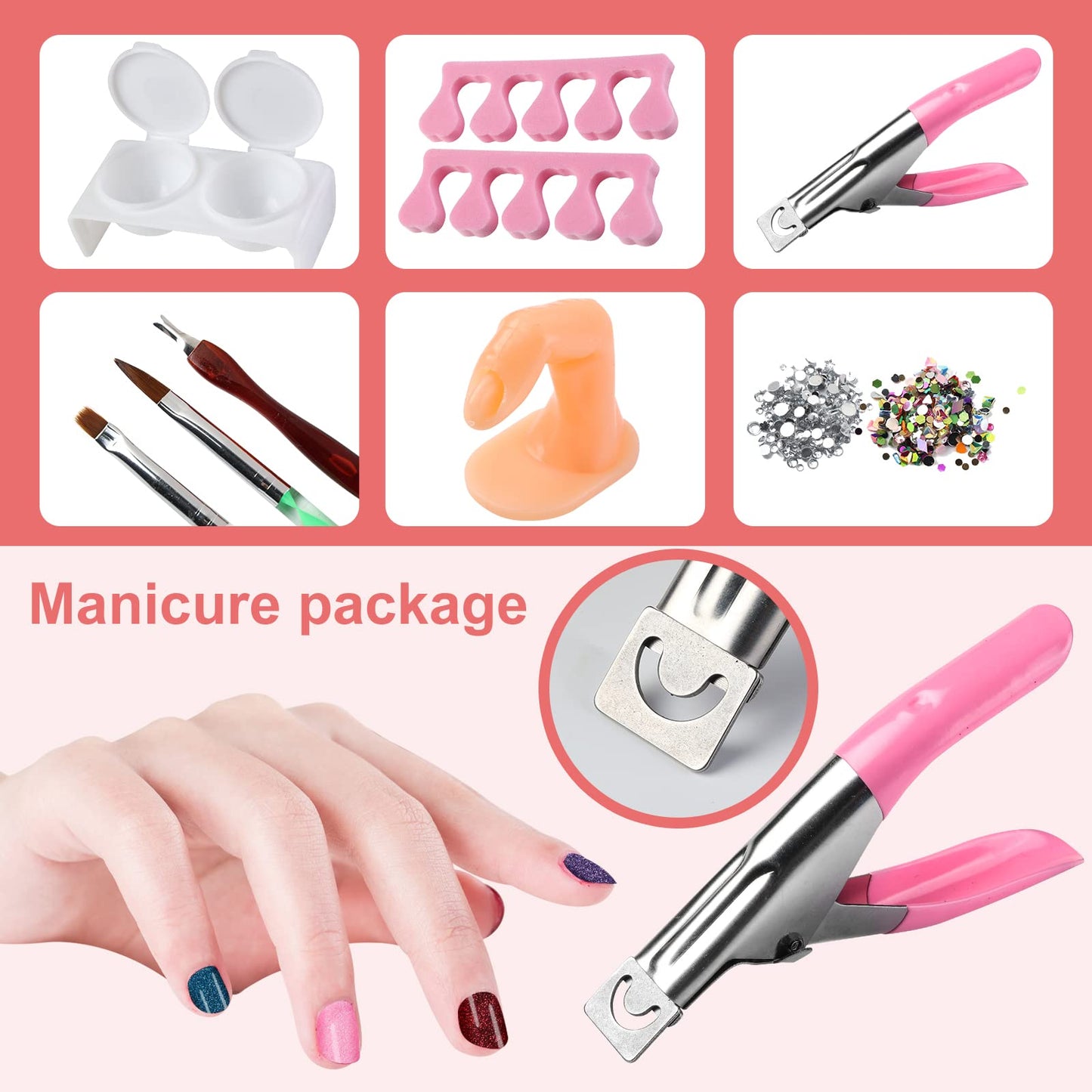 Nail Kit Set Professional Acrylic with Everything, 12 Glitter Acrylic Powder Kit Nails Art Tips Decoration, DIY Nail Art Tool and Supplies for Beginners