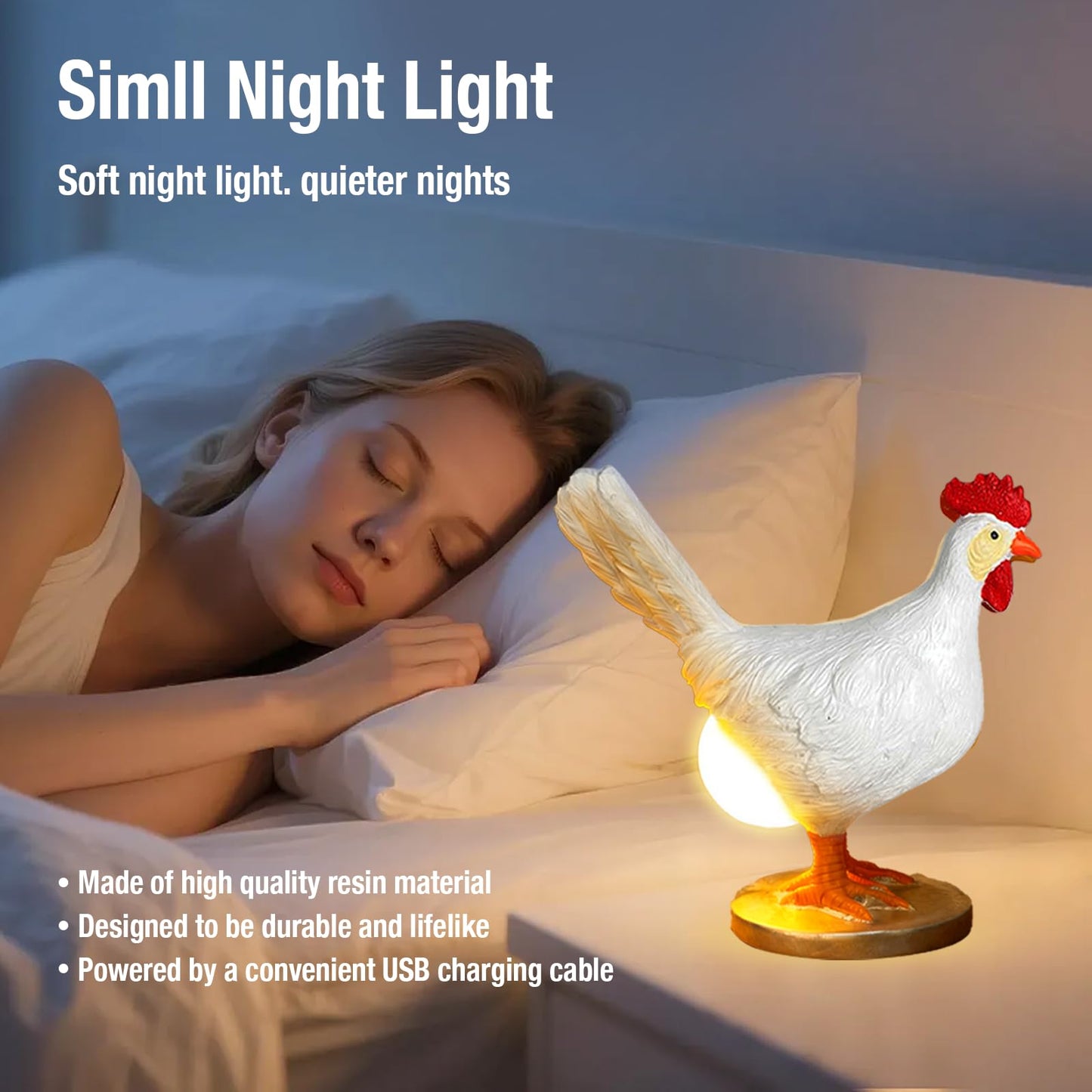 ZXBLAQ Chicken Egg lamp Resin LED Egg Night Light Lifelike Rooster Lamp with Bulb Funny Gifts for Easter Christmas Birthdays