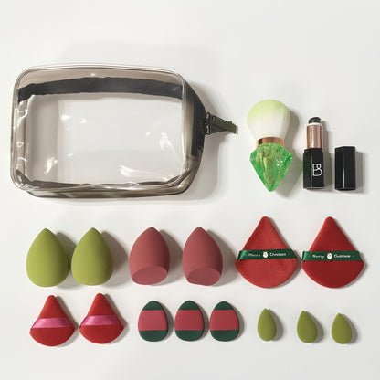 BS-MALL 14 Pcs Portable Makeup Sponge Set With Diamond-shaped Kabuki Powder Brush - Beauty Blender Sponge, Triangle Puff And Multi-functional Sponges For Liquid, Cream,With Travel Case (Orange Pink)