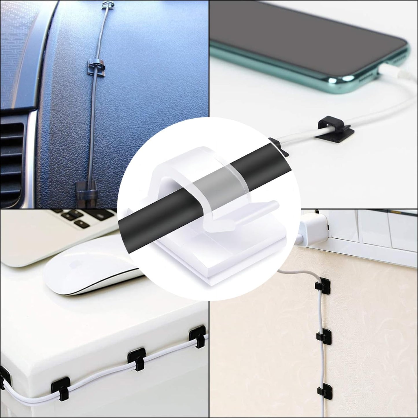 SZFUDIGO Cable Clips，50PCS Electrical Cord Management Adhesive Cable Wire Clip Wire Clips Wall，Used for Cars, Offices, and Homes Cable Clips Cord Organizer (Transparent)