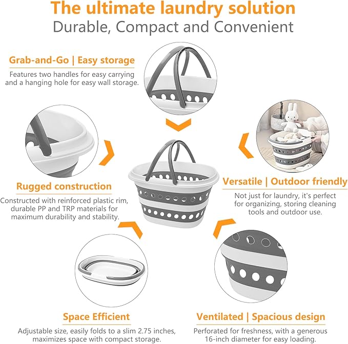 2 Pack Compact Collapsible Laundry Basket, Small Size Pop-Up Hamper Perfect