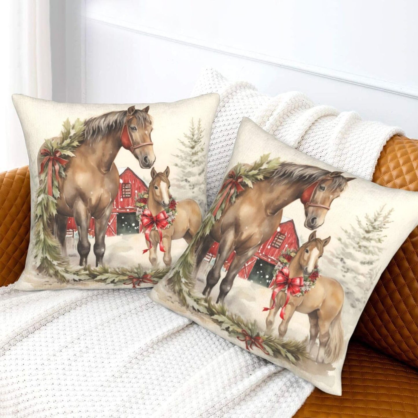 aipoase Christmas Tree Horse Throw Pillow Covers 18 X 18 Inch Set of 2 Pillow Cases Decoration Cushion Cover for Sofa Bedroom Living Room Outdoor (Christmas Tree Horse, 18"x18")