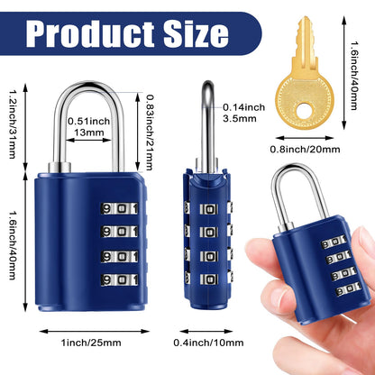 Kenning Combination Padlock 4 Digit Combination Lock with Keys Locker Resetable Security Outdoor Waterproof Gate Lock for School Sports Gym Locker Employee Fence Case(Sapphire,10 Pcs)