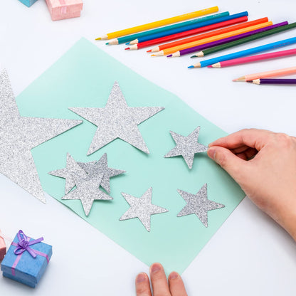 Boao 48 Pieces Silver Stars Shaped Cutouts Silver Cardboard Stars 4 Sizes 6cm/12cm/20cm/30cm Hanging Glitter Garlands with Nylon String for Wedding Birthday Party Graduation Classroom Wall Decor