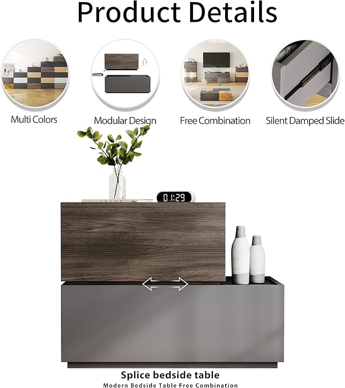 Modern Nightstand Stackable Storage Drawers, Modular Bedroom Furniture Set
