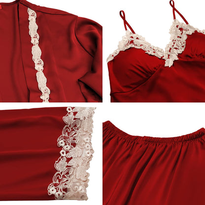 SAPJON Womens Pajama Sets 5PCS Silk Pajamas for women Cute Sleepwear Loungewear Satin Pajamas Sets for Women Soft