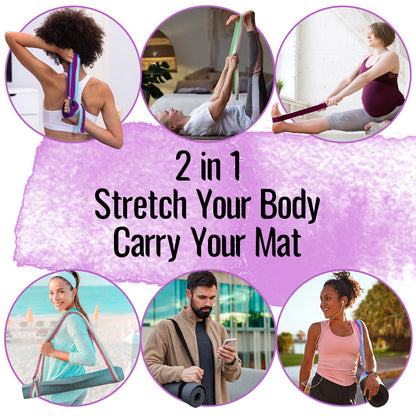 TECEUM Yoga Strap & Mat Strap – 2 in 1 – Cotton – 6 ft 8 ft 10 ft (30+ Colors) – Adjustable Non-Slip Belt for Yoga, Pilates, Stretching, Physical Therapy, Fitness & Home Workout – for Carrying Mats