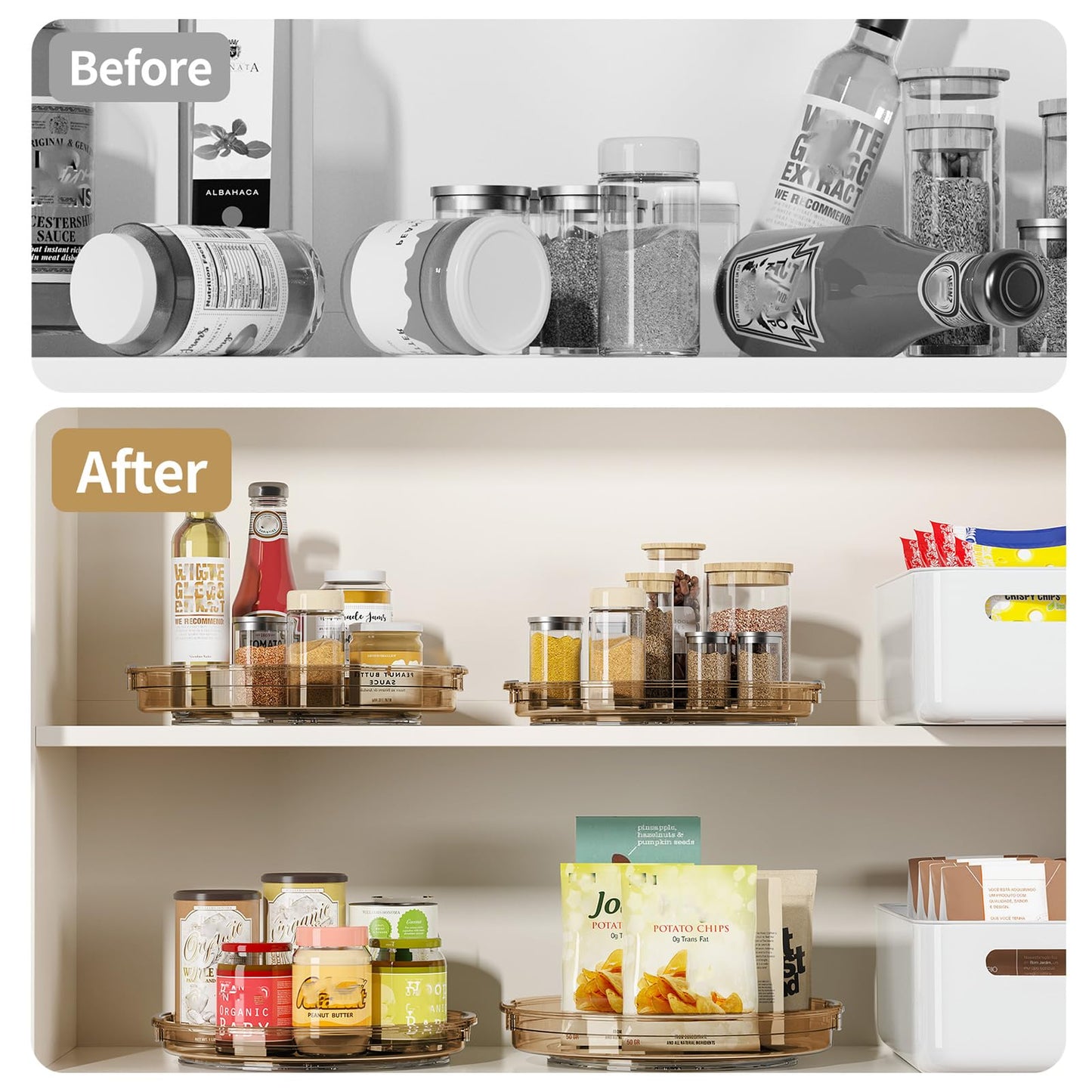 LAMU 3 Pack Lazy Susan Organizer Turntable for Cabinet, Rotating Condiment Organizer for Kitchen Pantry Organizers and Storage, Table Top, Fridge, Countertop, Spice Organization, 9.25'' 10.6'' 12''