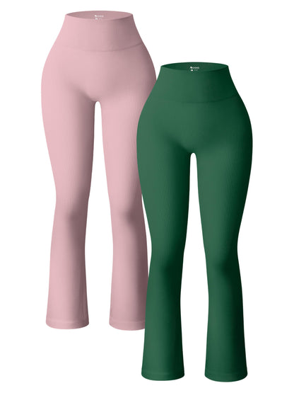 OQQ Women's 2 Piece Yoga Pants Ribbed Seamless Workout High Waist Bell Bottoms Flare Leggings