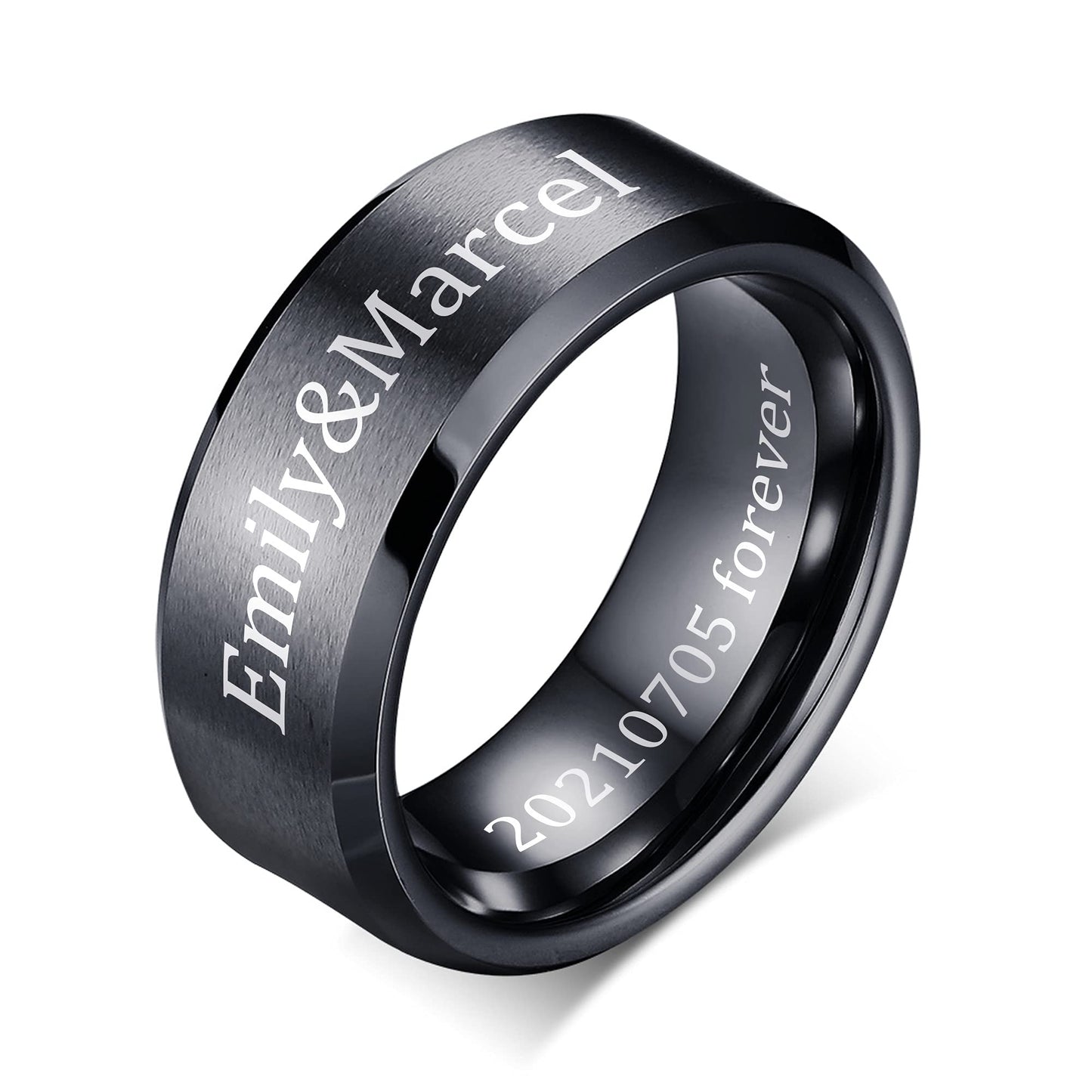 VNOX Customize Personalized Name Date 8MM Stainless Steel Simple Matte Brushed Finish Wedding Band Engagement Rings for Men Dad Husband,Size 11