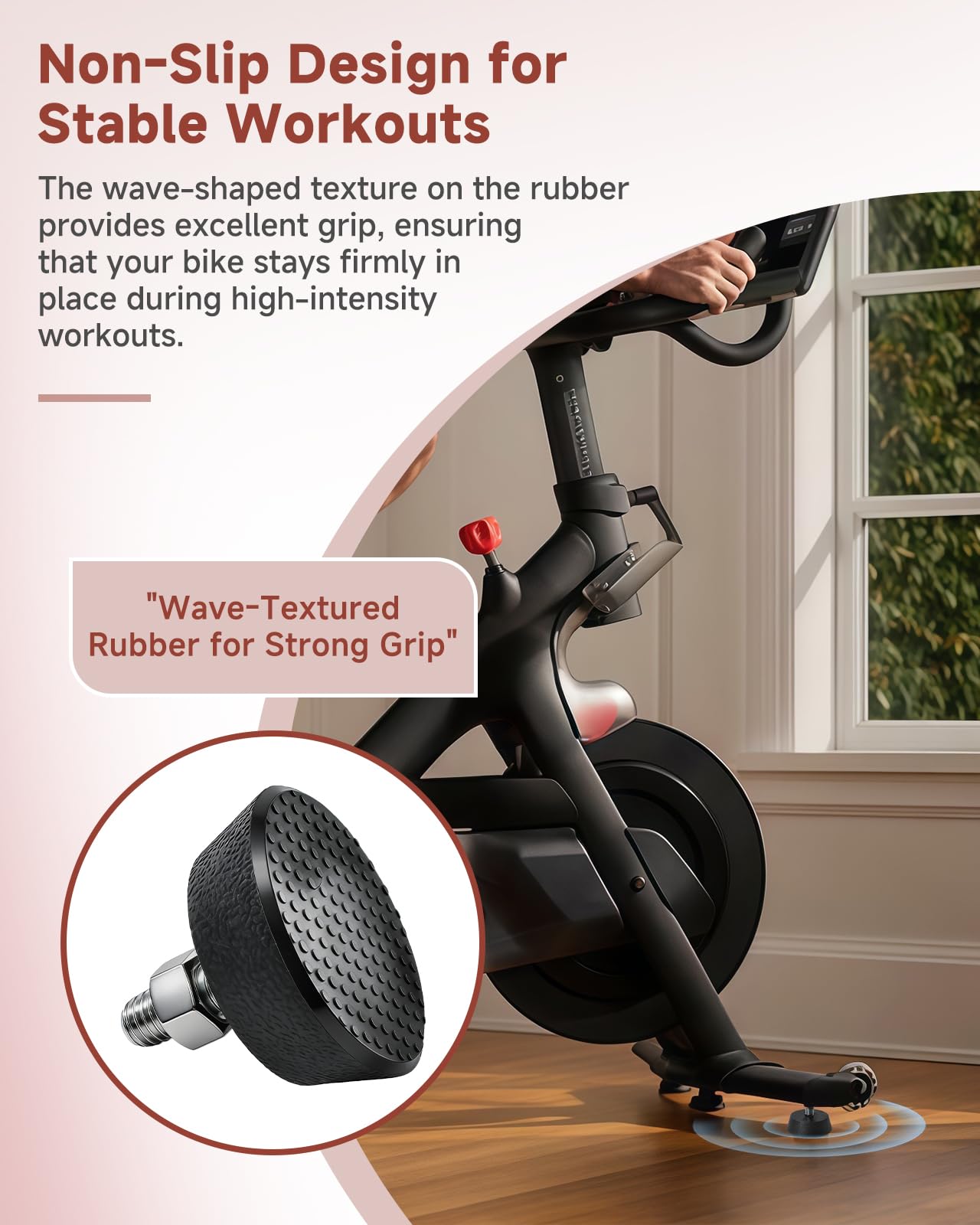 4 Pack 3/8 Inch Leveling Foot Pads with Stainless Steel Screws, Rubber Swivel Non-Slip Shock Absorbing, Compatible with Peloton Bike and Bike+, Replacement Leveling Feet for Spin Bike Stability