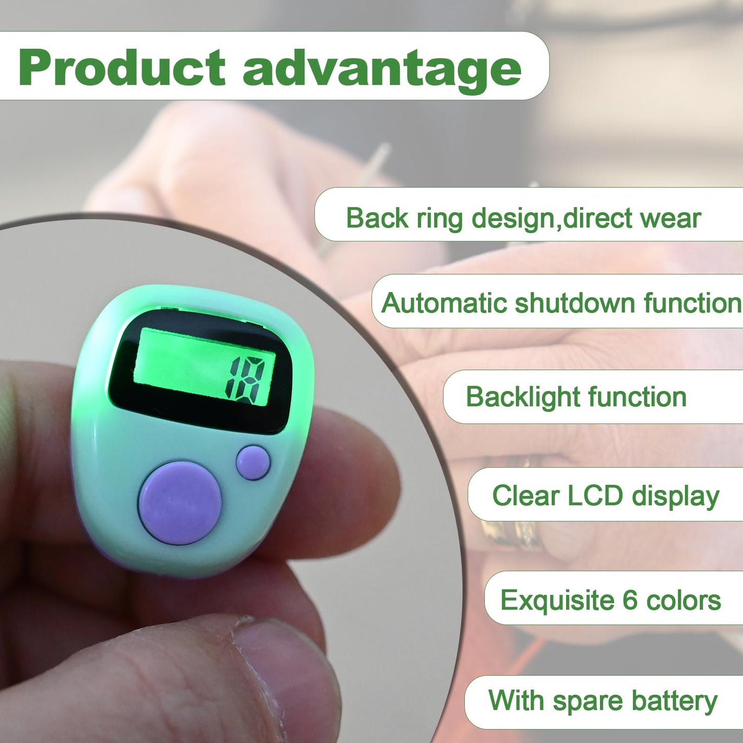 WEIMELTOY Electronic Finger Counter Clicker Counter with LED 5 Digit LCD Tally Counter Direct Wear Counting for Knitting/Golf/Coaching/Goods/Counting/Lap Etc 6 Pack(with Spare Battery)