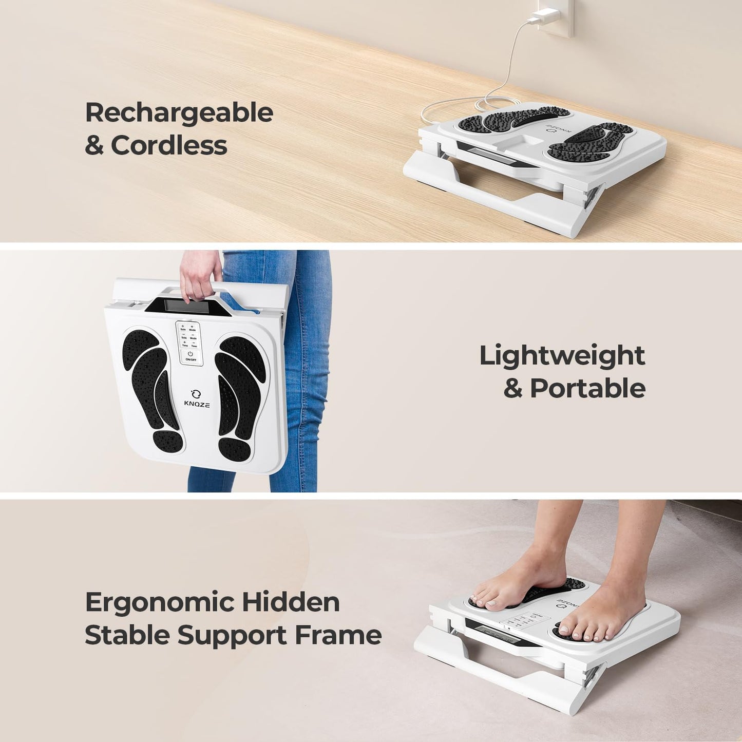 KNQZE Foot Massager for Neuropathy, Rechargeable TENS EMS Foot Nerve Circulation Stimulator with 10 Modes 50 Intensities, 4 Body Pads, Relieve Cramps, Plantar Fasciitis, Gifts for Mom Dad