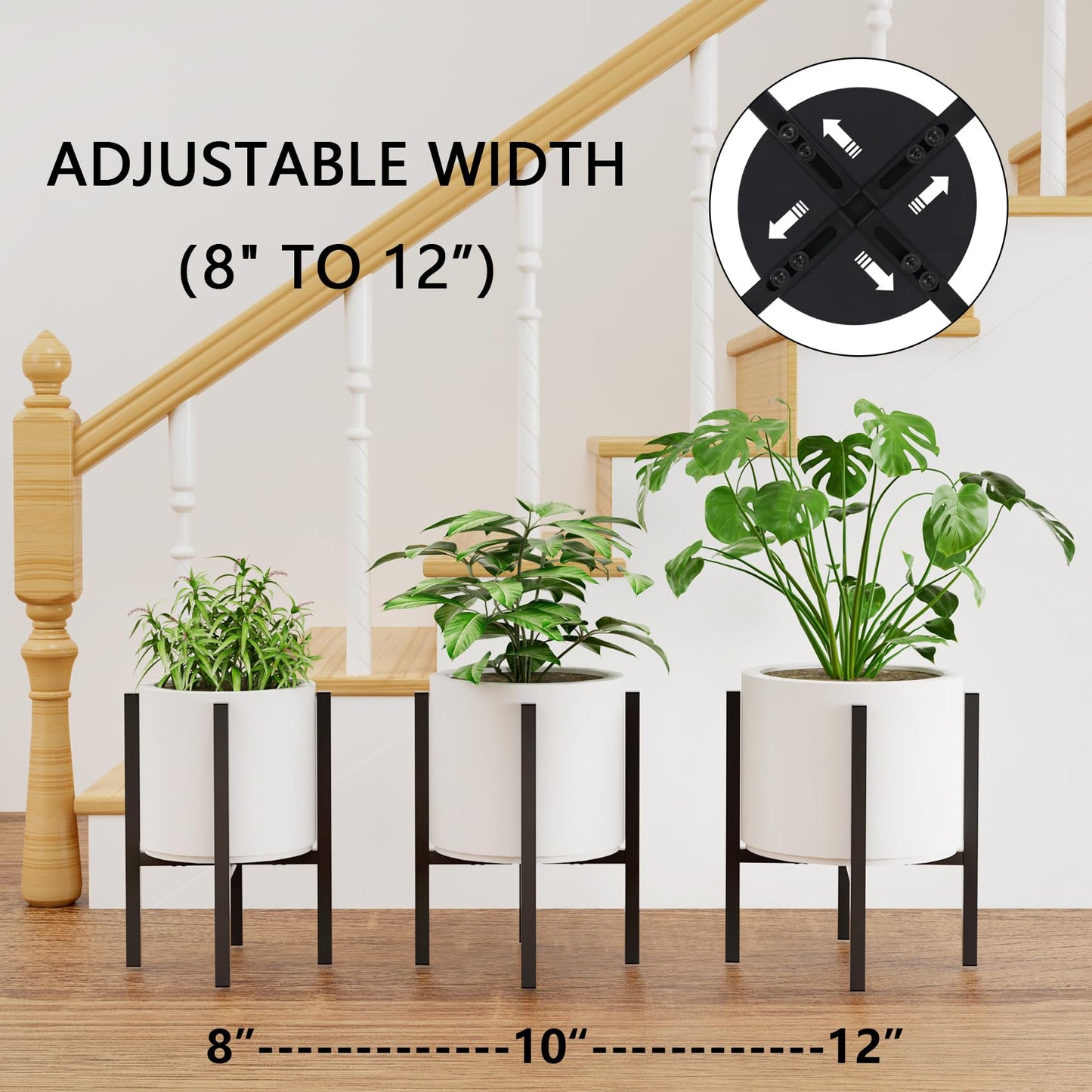 Linpla Adjustable Metal Plant Stand Indoor Outdoor - Fits 8 to 12 Inches Pots - Mid Century Modern Planter Stand Single Floor Flower Pot Holder Home Decor for Gardening Gifts