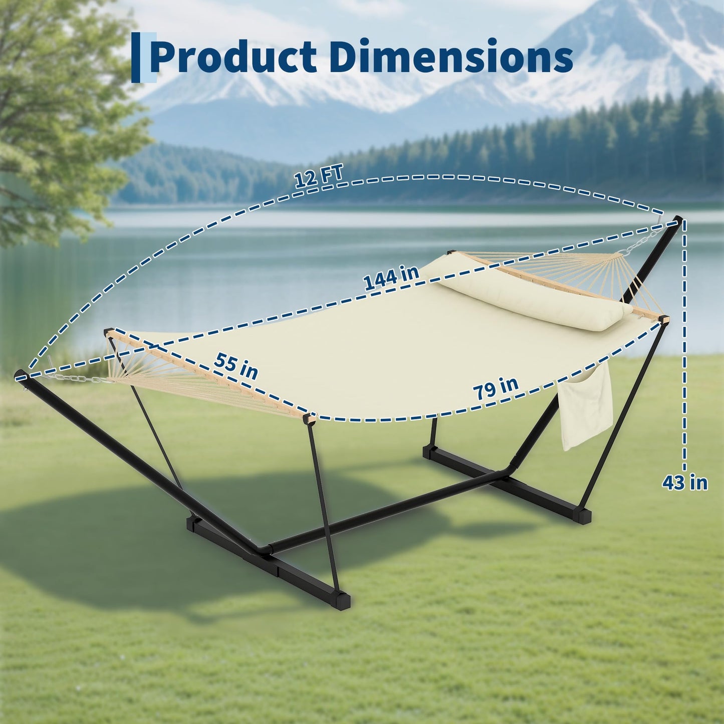 Garvee Garvee Iron T-Shaped Hammock Stand with Flat Wooden Frame Hammock