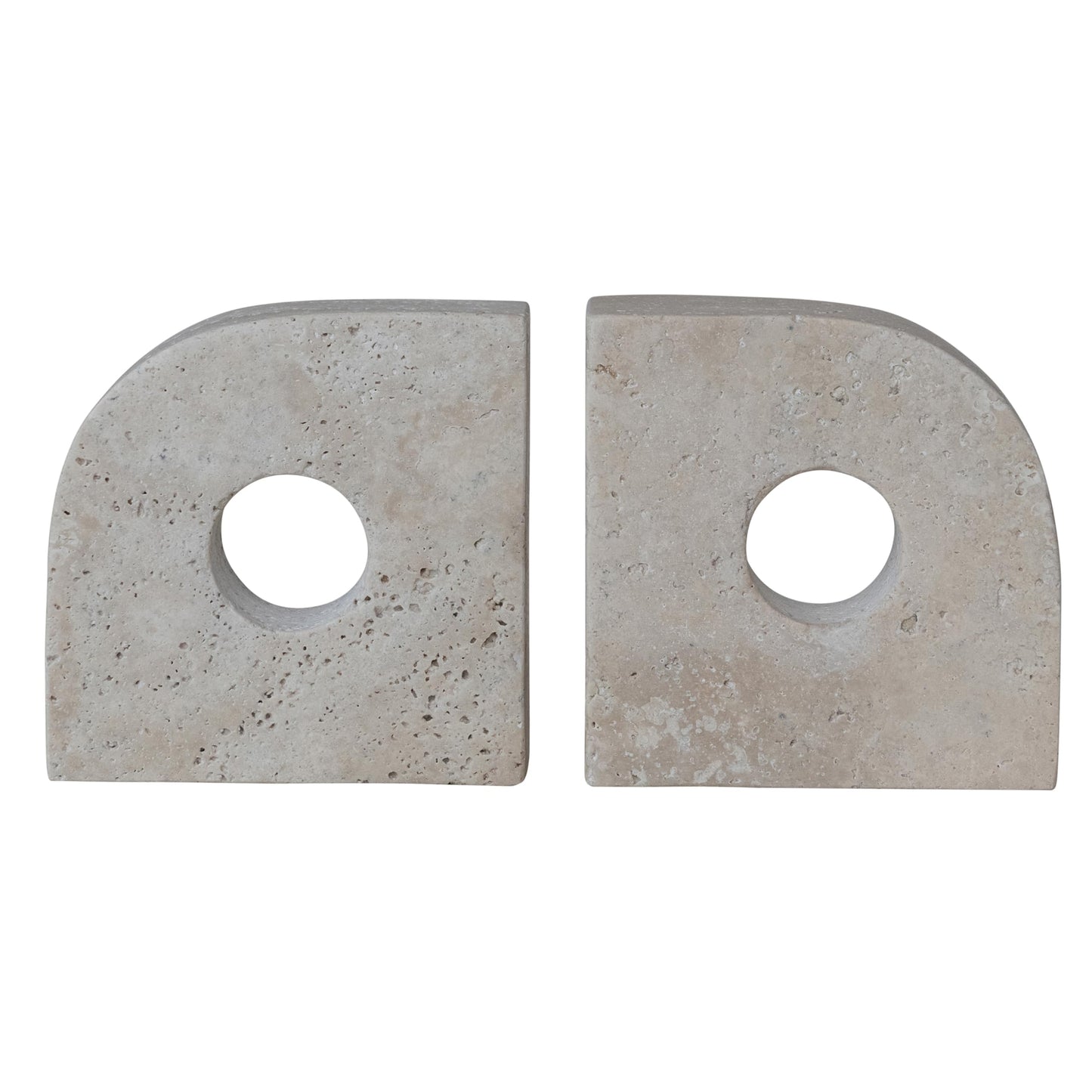 Bloomingville 2-Piece Travertine Bookends with Circle Cut-Outs, Beige