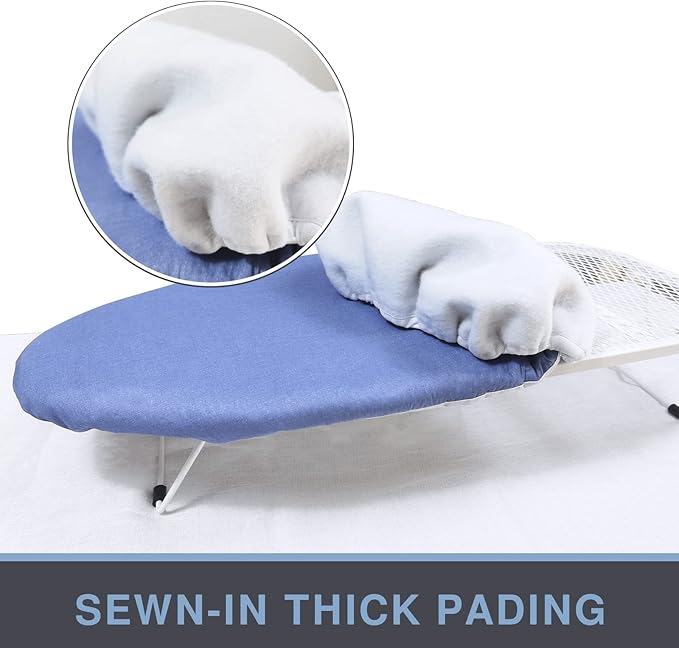 Small Ironing Board Cover and Pad 12.5 x 30, Elastic Edge, Silicone Coated