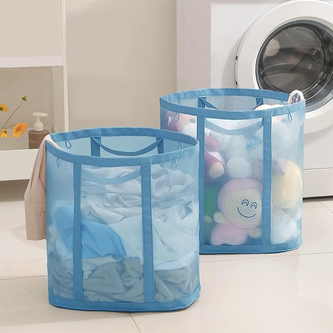Mesh Bag with Handles, Collapsible Laundry Basket, Foldable Laundry Bag