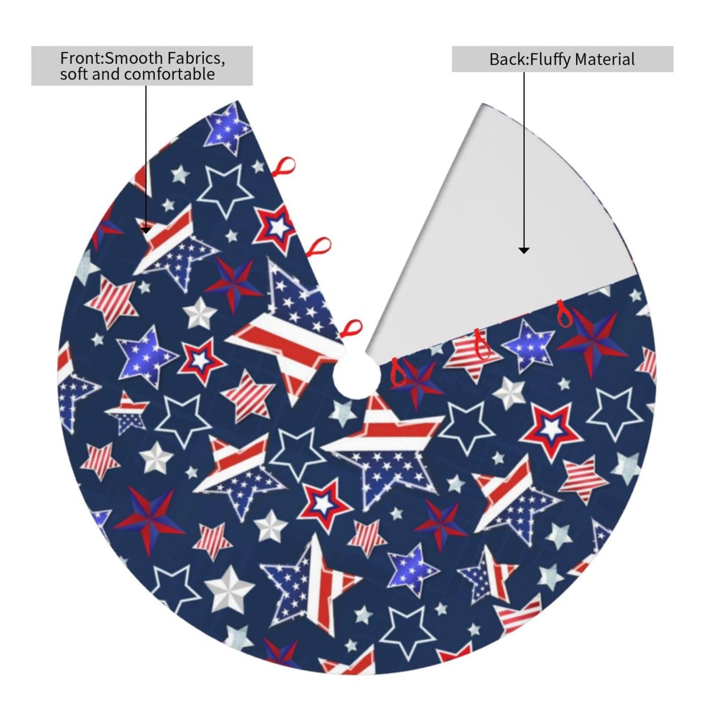Patriotics Stars and Stripes Veterans Day 4th of July Memorial Day Christmas Tree Skirt - Plush Polyester Mat Resistant with 3 Red Ties for Xmas, Halloween Decorations, Party Decor 36"