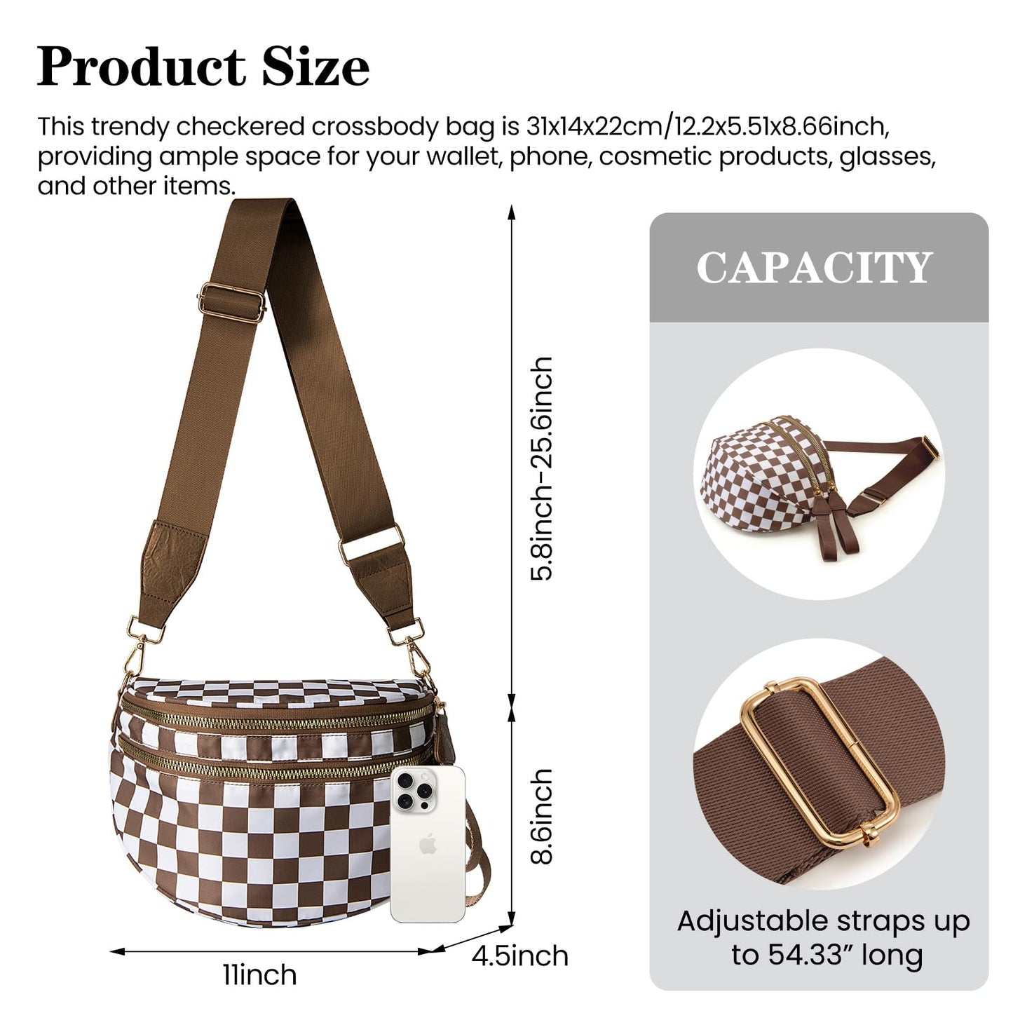Nylon Crossbody Bags Bum Bag for Women Large Sling Bag Purse with Adjustable Strap（Black）