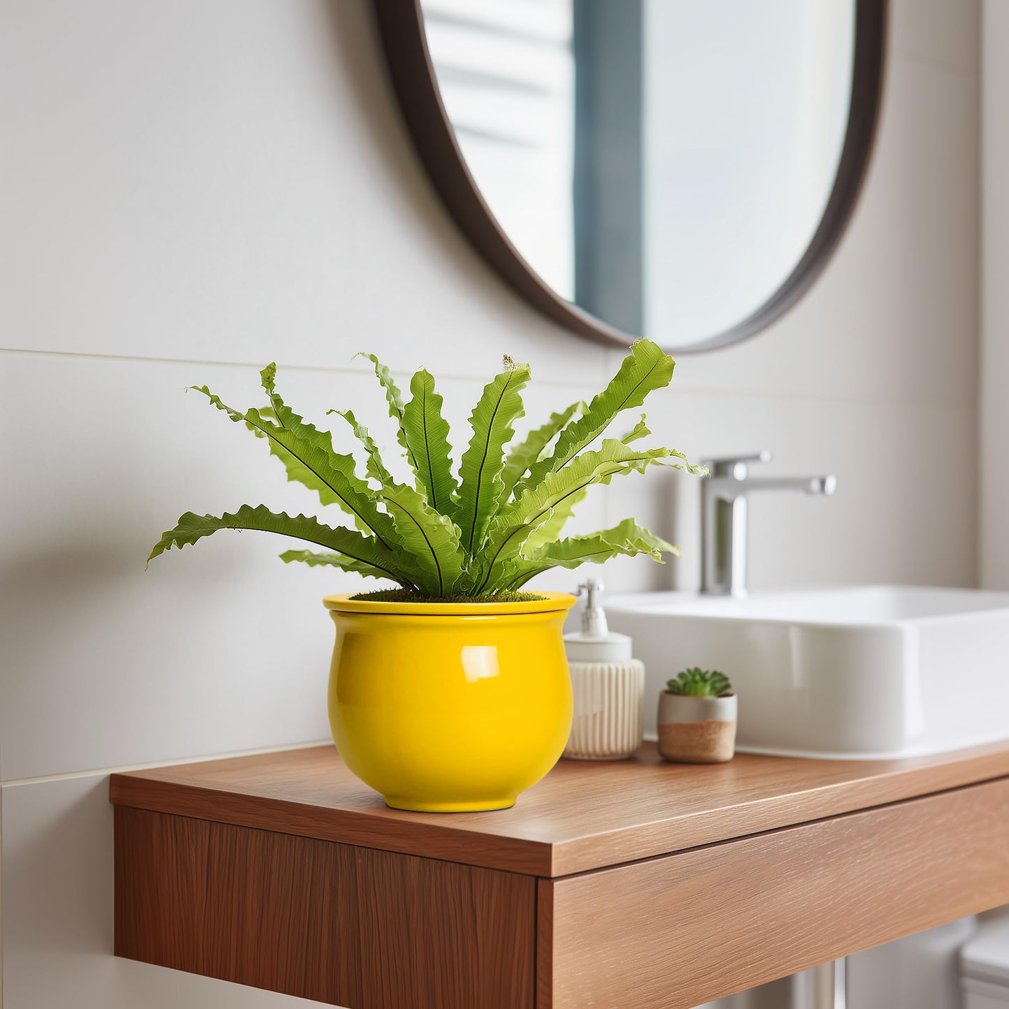 Teagas Ceramic Self Watering Planters, 6 Inch African Violet Pots for Indoor Outdoor Plants, Ceramic Plant Pot with Absorbent Inner Pot, Round Flower Pots, Living Room Decor, Gifts for Women, Yellow