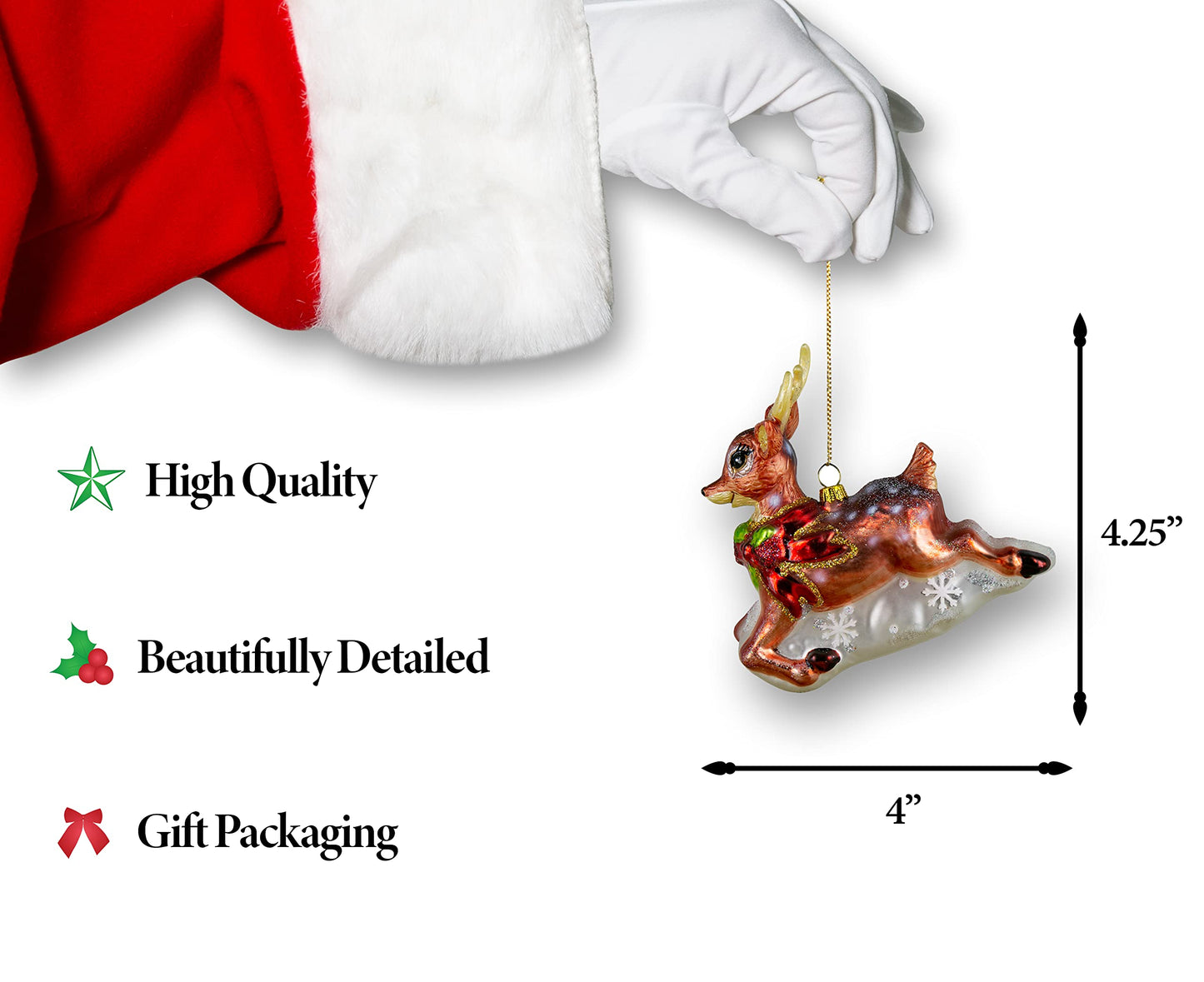 North Star Christmas | Reindeer Glass Ornament | Christmas Collection