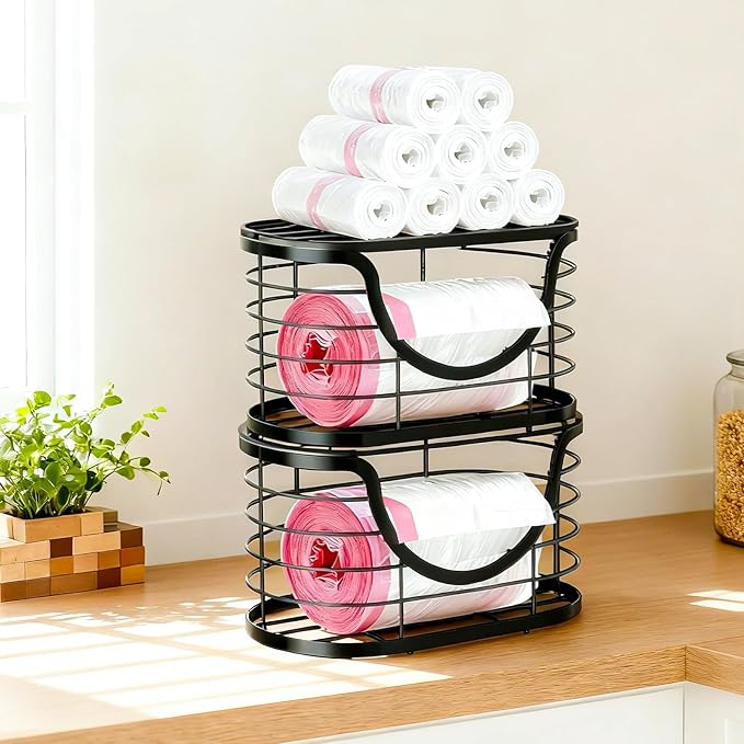 2 Pack Trash Bag Holder，Stackable Trashbag Dispenser