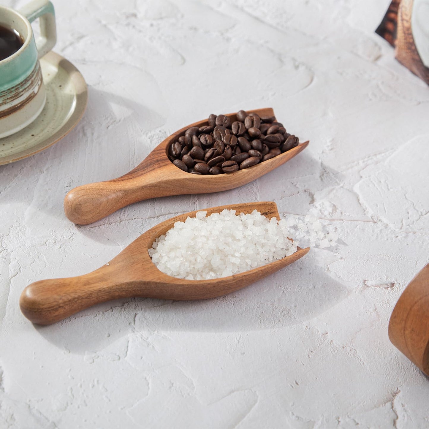 Big Wooden Scoop Shovel, 4PCS Large Coffee Scoops for Ground coffee, Acacia Wood Bean Salt Spoons, Wooden Scoops for Jars Canisters, Kitchen Scoops for Flour Laundry Scoop Multi-purpose