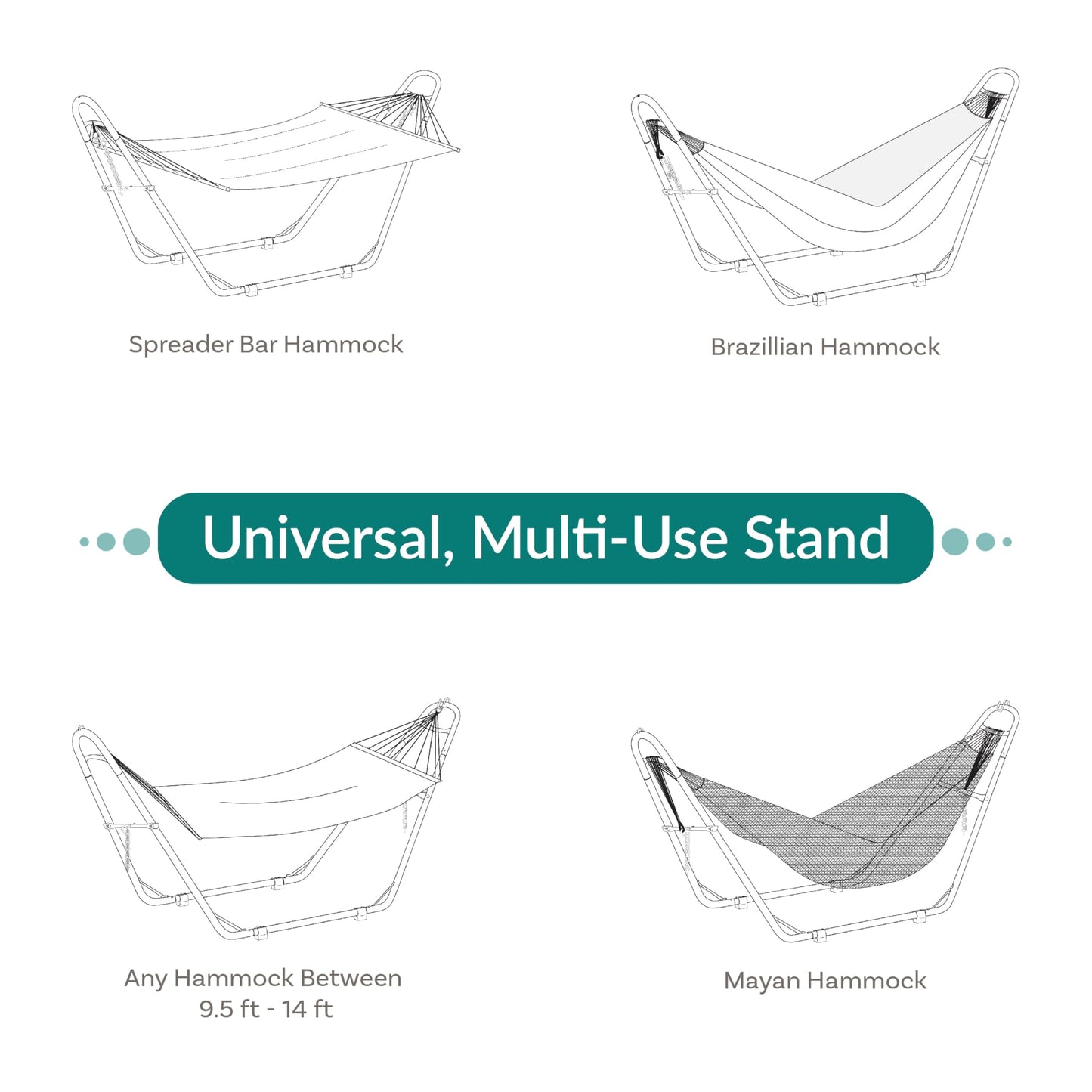 Sunnydaze Universal Double Hammock Stand Only - 550-Pound Capacity - Heavy-Duty Hammock Stand for Outside - Fits 9 to 14 Foot Hammocks - Black
