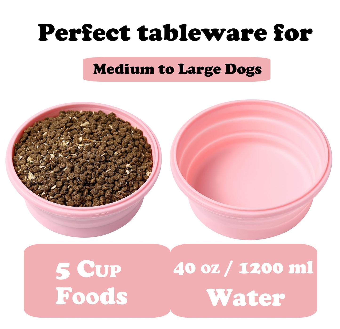 Large Collapsible 40 OZ Travel Dog Bowls, 2 Pack with Lids, Foldable Silicone Food & Water Bowl for Large Dogs, Lightweight & Leak Proof, Perfect for Outdoor Travel, Camping & Hiking