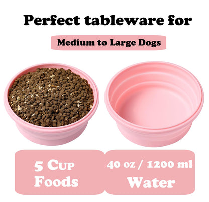 Large Collapsible 40 OZ Travel Dog Bowls, 2 Pack with Lids, Foldable Silicone Food & Water Bowl for Large Dogs, Lightweight & Leak Proof, Perfect for Outdoor Travel, Camping & Hiking
