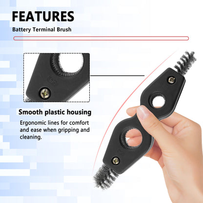 Stacool Car Battery Terminal Cleaner,Stainless Steels 4-in-1 Battery Post Cleaner for Post Adapter & Clamps,Multi-Purpose Car Cleaning Accessories (Black)