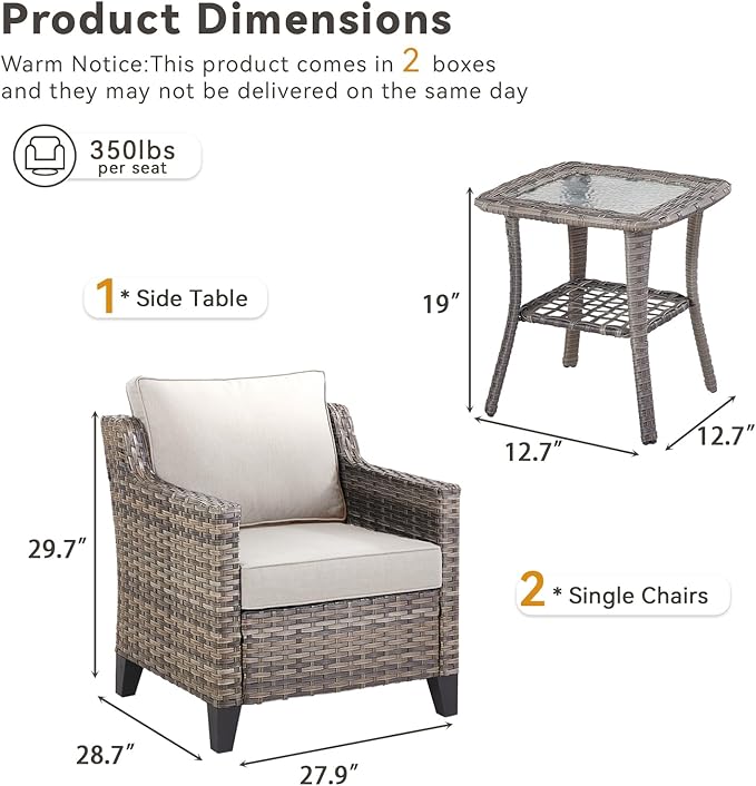 3 Pieces Patio Furniture Sets-Outdoor PE Rattan Wicker Chairs