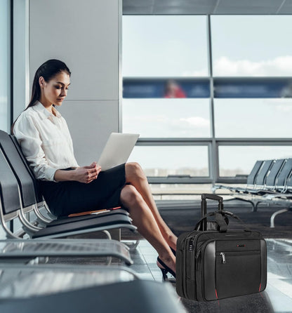 EMPSIGN Rolling Laptop Bag Laptop Roller Case for 17.3 Inch Wheeled Briefcase with RFID Pockets Water-Proof Laptop Trolley Case for Travel/Busines/Men