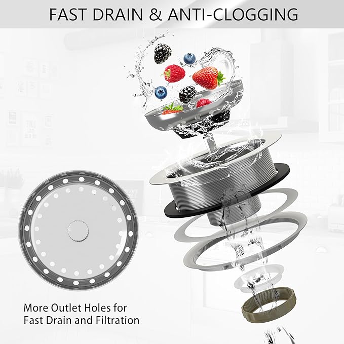 Kitchen Sink Drain 3-1/2 Inch Brushed Stainless Steel Sink Drain Strainer