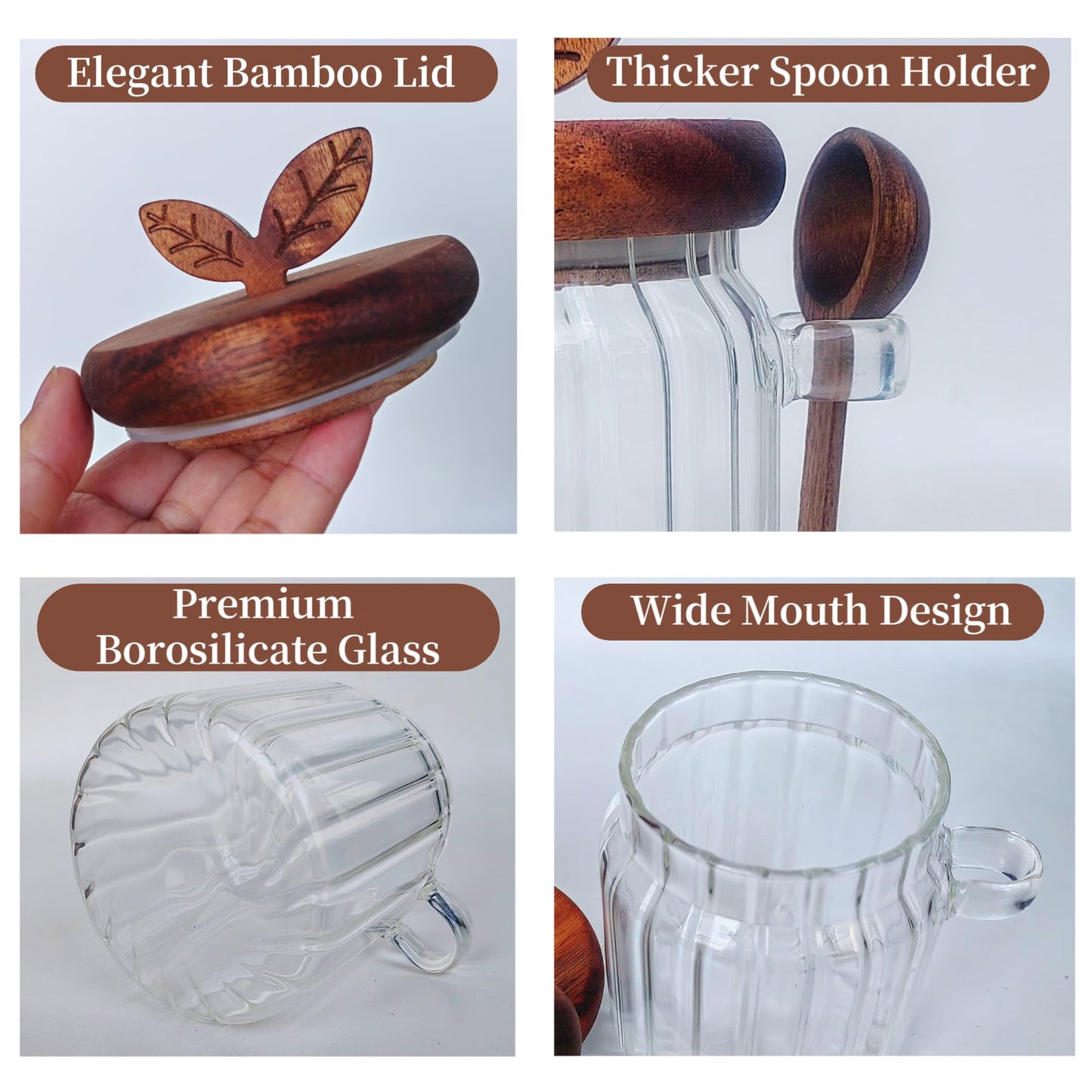 BUITLU Sugar Bowl with Lid and Spoon,17 oz Sugar Container for Coffee Bar, Glass Coffee Canister, Airtight Food Storage Jar, Brown Sugar Container, Cereal Tea Salts Spice Jar