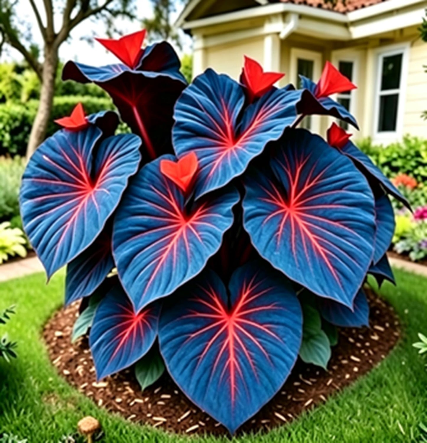Caladium Seeds, Elephant Ears, Colorful Plants Garden & Indoor Containers, Rare Perennial Plant Seeds, Easy Care, 200 Pcs (Blue)