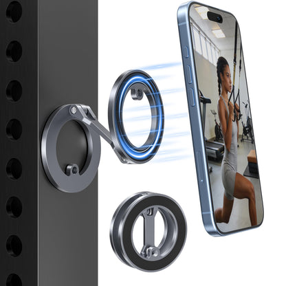 Itramax Magnetic Gym Phone Holder for Magsafe,Double Dual Ring Magnet Gym Phone Stand,360° Adjustable Cell-Phone Mount for iPhone 17 Air 16 15 14 13 12 Pro Max,Mag/Safe Case,Metal Surfaces,Golf Cart