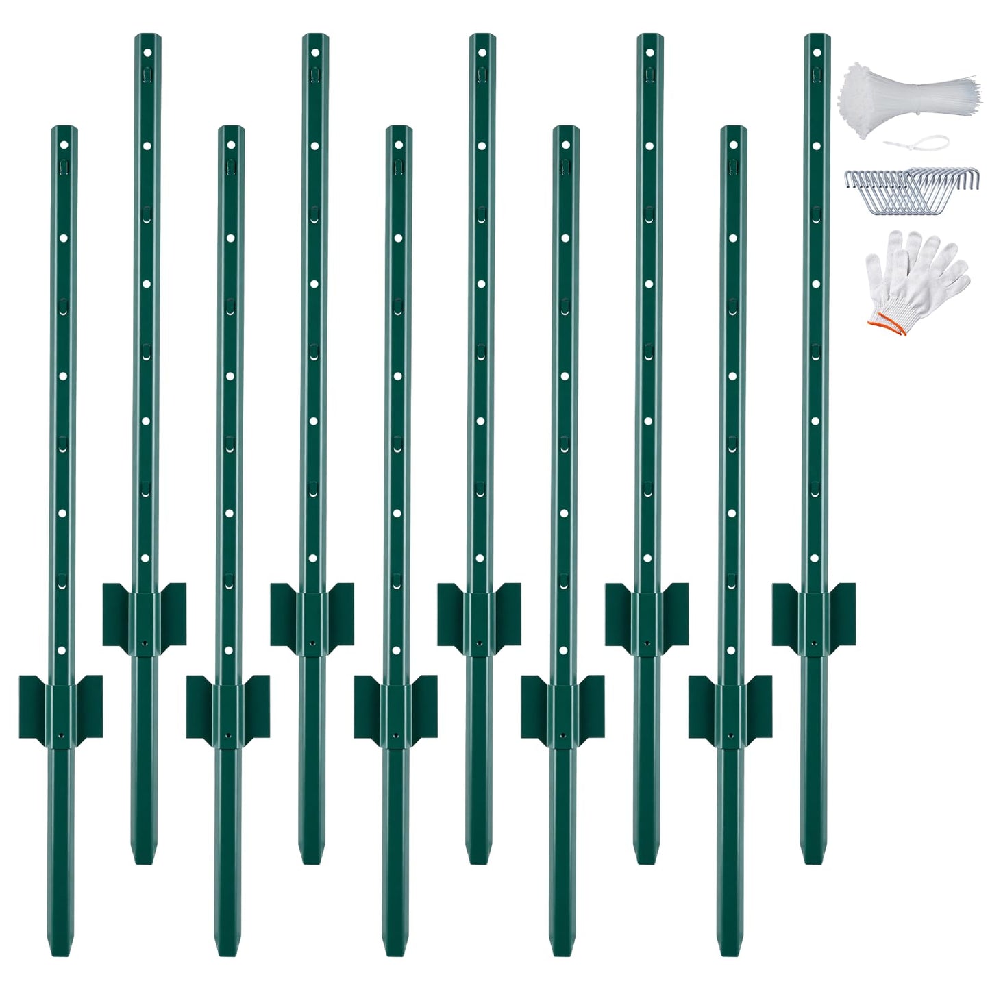 URBANVISTA 10 Pack Metal Fence Posts, 3 FT Heavy Duty U-Post, Green Garden Stakes, No-Dig Post Anchors for Wire Fences, Temporary Fencing, Electric Fence, and Corner Support