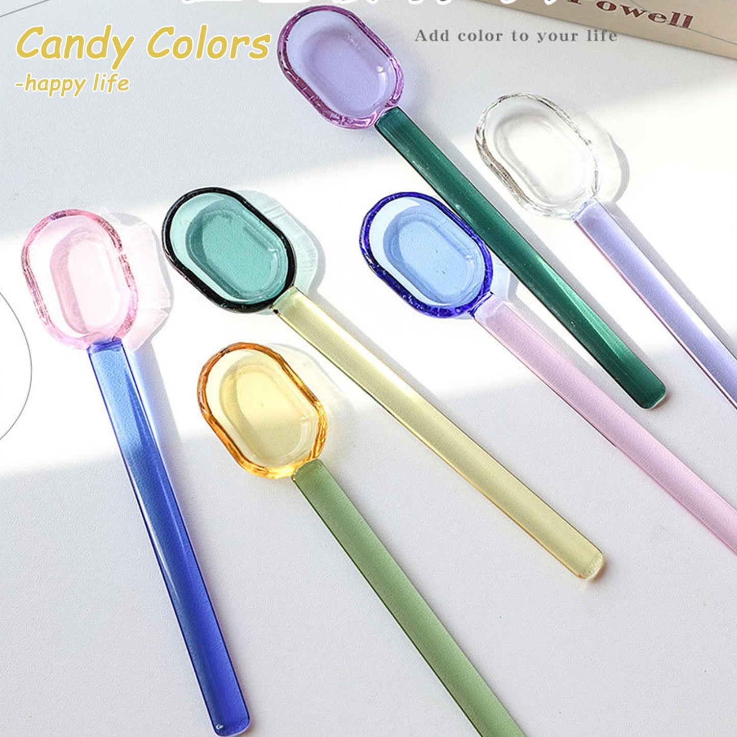 Turbokey 6pcs Glass Teaspoons 6.1 Inches Heat Resistant Stirrers & Spoons for Espresso Coffee Tea Ice Cream Dessert Cocktail Milkshake Cold Drinks Salt Sugar Spice (6 Color)