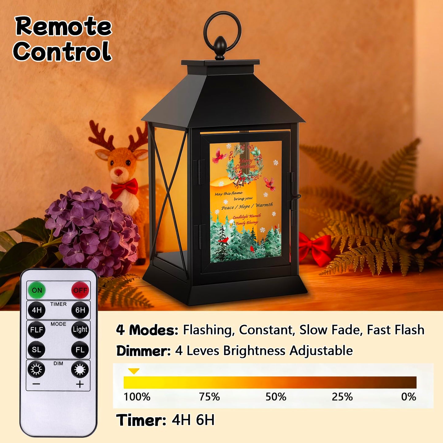Christmas Candle Lantern Metal with LED Flickering Flameless Candles Light Xmas Decoration Lantern Indoor Outdoor Decorative for Table Home Decor Party Gift (Christmas)